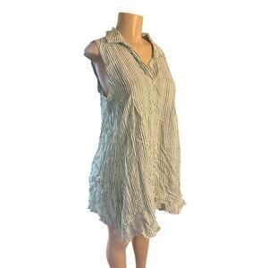 L Anthropologie 11-1-Tylho Green Stripe Button Blouse Shirt Tunic Dress Top